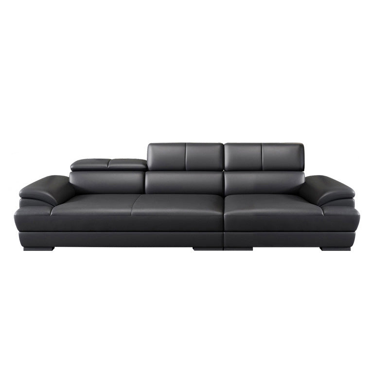 Genuine Leather Pillow Top Arm Sectional Sofa 27.55"High Cushion Back Sofa,Black 110"L x 39"W x 28"H Clearhalo 'furn' 'furn_sectionals' 'Furniture' 'Living Room Furniture' 'Sectionals' 5288433