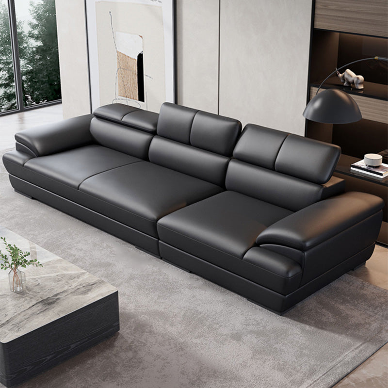 Genuine Leather Pillow Top Arm Sectional Sofa 27.55"High Cushion Back Sofa,Black Clearhalo 'furn' 'furn_sectionals' 'Furniture' 'Living Room Furniture' 'Sectionals' 5288435