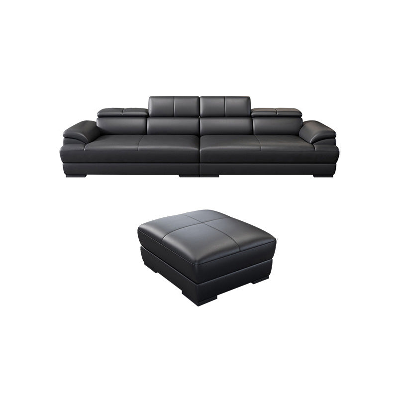 Genuine Leather Pillow Top Arm Sectional Sofa 27.55"High Cushion Back Sofa,Black 140"L x 81"W x 28"H Nappa Clearhalo 'furn' 'furn_sectionals' 'Furniture' 'Living Room Furniture' 'Sectionals' 5288437