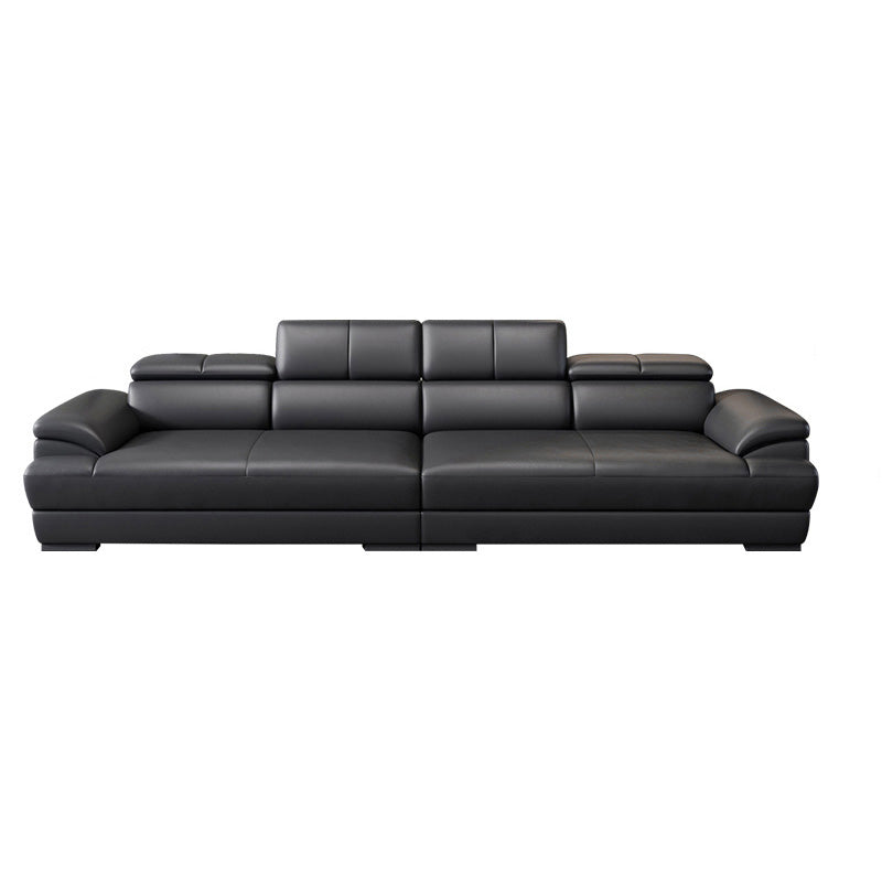 Genuine Leather Pillow Top Arm Sectional Sofa 27.55"High Cushion Back Sofa,Black 140"L x 39"W x 28"H Clearhalo 'furn' 'furn_sectionals' 'Furniture' 'Living Room Furniture' 'Sectionals' 5288442
