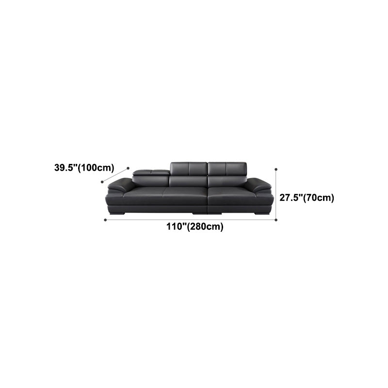 Genuine Leather Pillow Top Arm Sectional Sofa 27.55"High Cushion Back Sofa,Black Clearhalo 'furn' 'furn_sectionals' 'Furniture' 'Living Room Furniture' 'Sectionals' 5288446