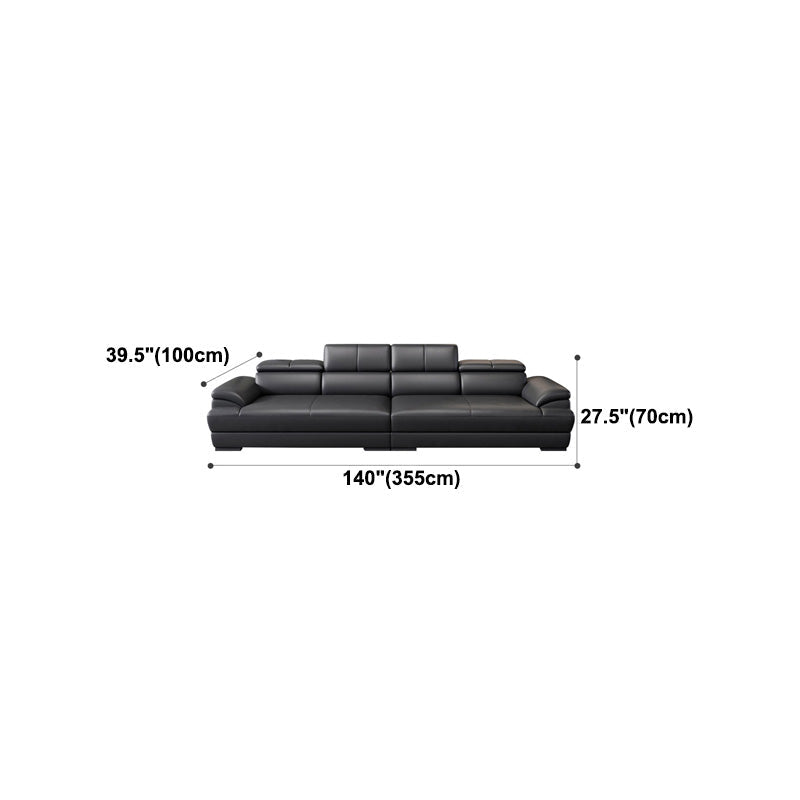 Genuine Leather Pillow Top Arm Sectional Sofa 27.55"High Cushion Back Sofa,Black Clearhalo 'furn' 'furn_sectionals' 'Furniture' 'Living Room Furniture' 'Sectionals' 5288447