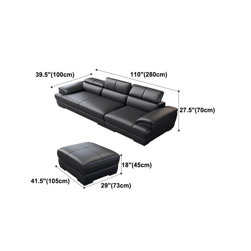 Genuine Leather Pillow Top Arm Sectional Sofa 27.55"High Cushion Back Sofa,Black Clearhalo 'furn' 'furn_sectionals' 'Furniture' 'Living Room Furniture' 'Sectionals' 5288448