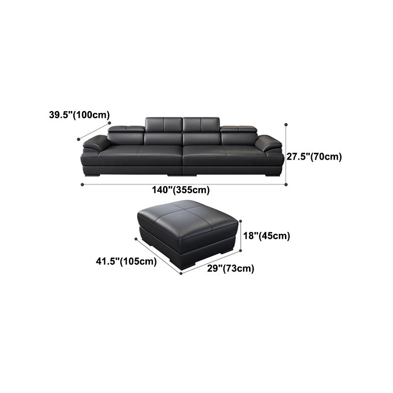 Genuine Leather Pillow Top Arm Sectional Sofa 27.55"High Cushion Back Sofa,Black Clearhalo 'furn' 'furn_sectionals' 'Furniture' 'Living Room Furniture' 'Sectionals' 5288449