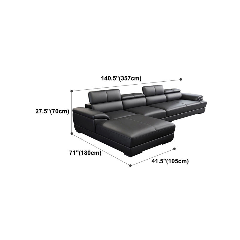 Genuine Leather Pillow Top Arm Sectional Sofa 27.55"High Cushion Back Sofa,Black Clearhalo 'furn' 'furn_sectionals' 'Furniture' 'Living Room Furniture' 'Sectionals' 5288451