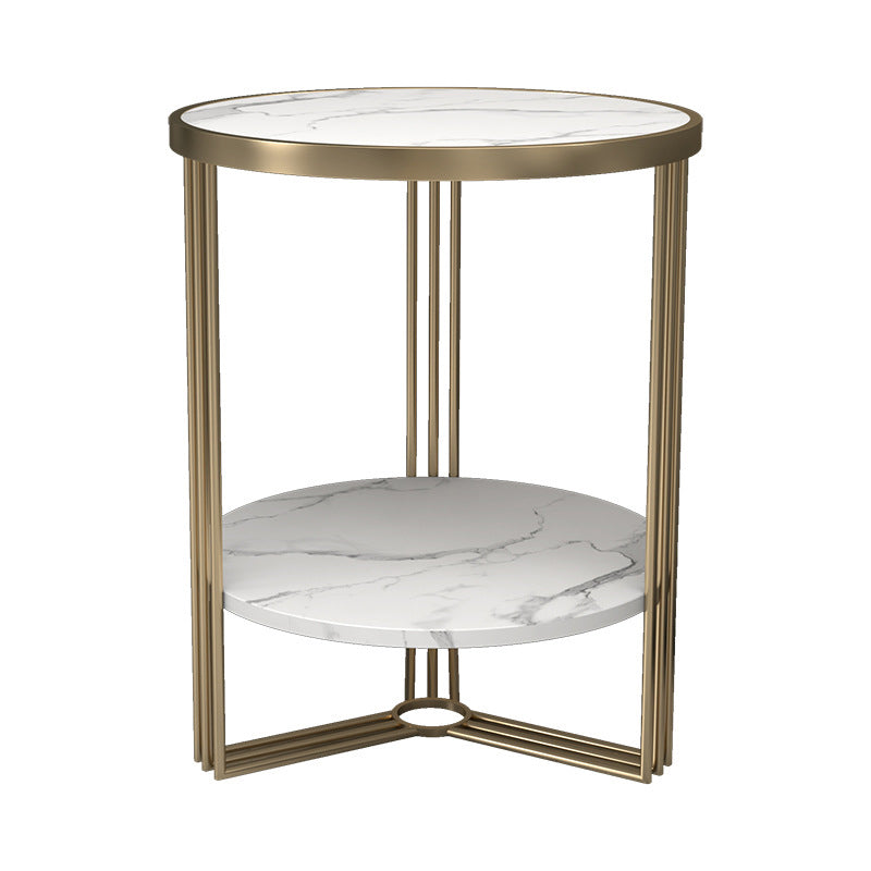 Glam Round Side End Table Double Tier Sofa Side Table with  Shelf