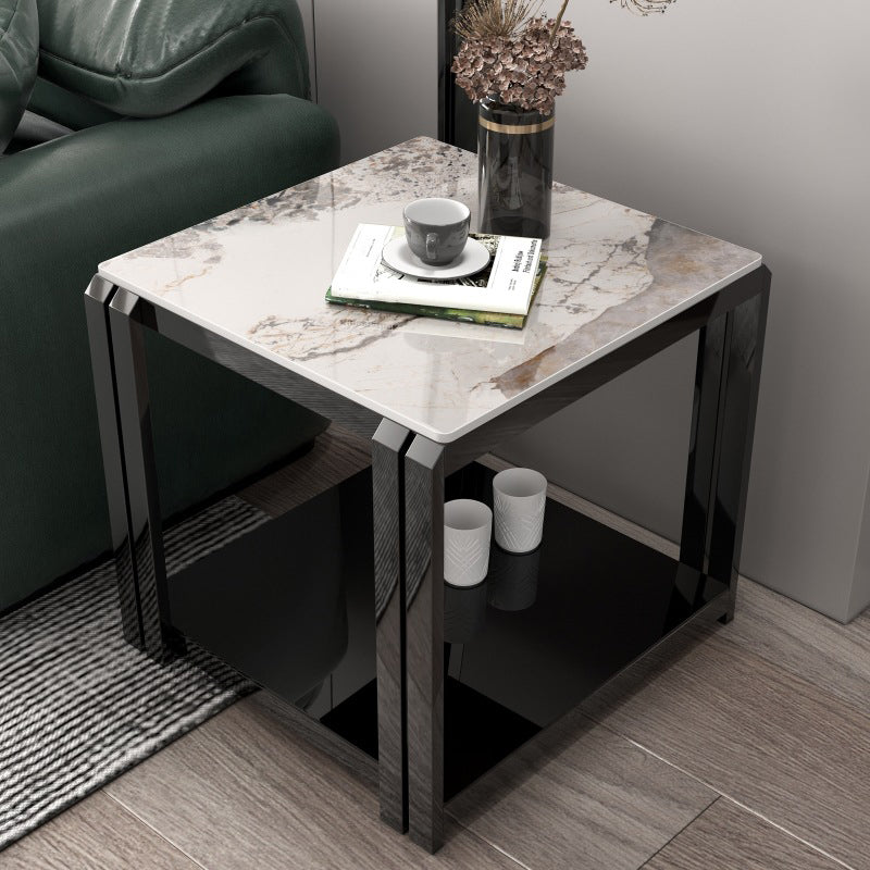 Modern Grey 58/52 Tall End Table Square Slate Top Block Side Table with Storage