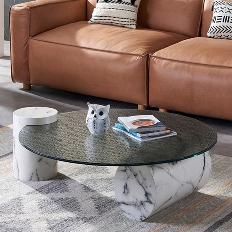 1 table basse moderne simple en verre/marbre, table de cocktail ronde