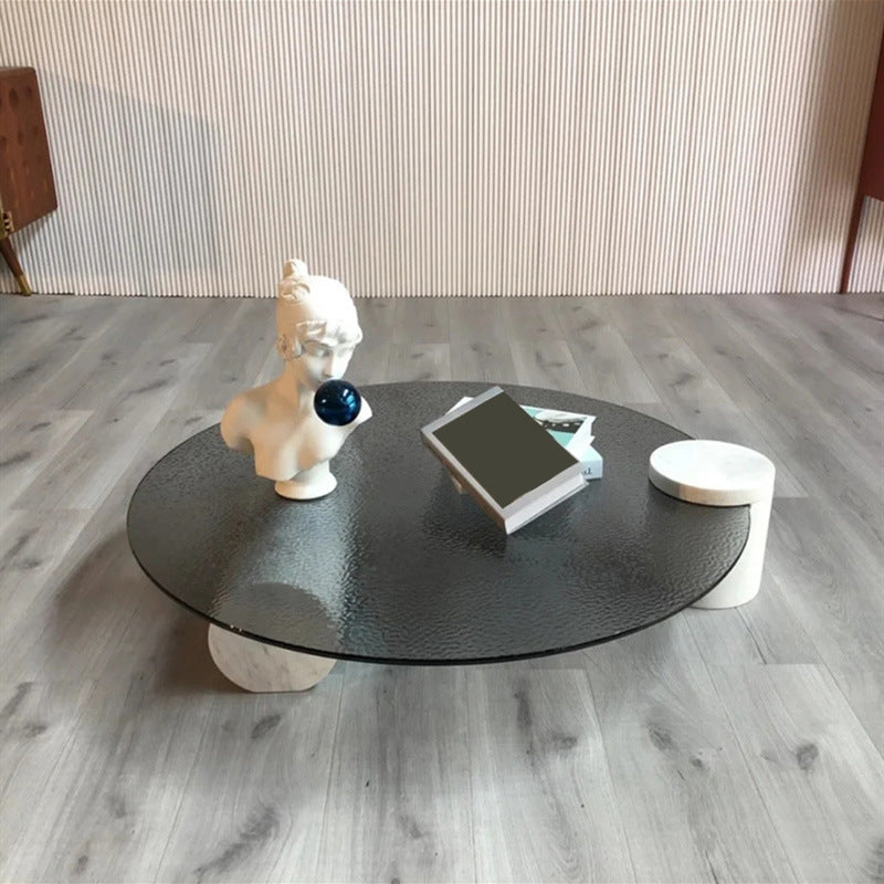 1 table basse moderne simple en verre/marbre, table de cocktail ronde
