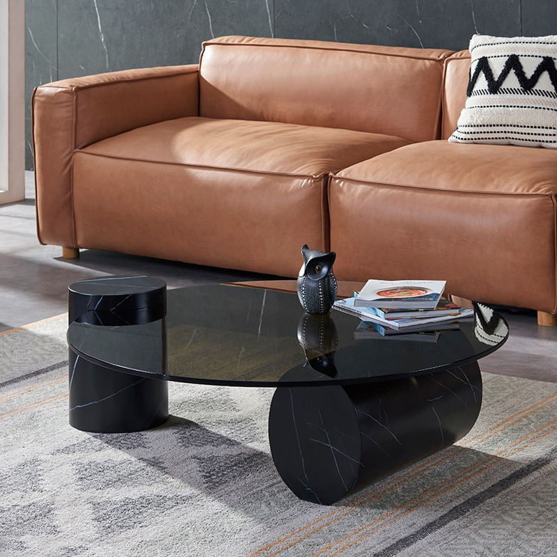 1 table basse moderne simple en verre/marbre, table de cocktail ronde