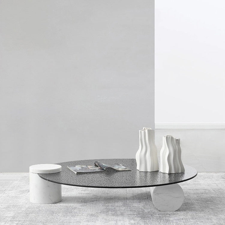 1 table basse moderne simple en verre/marbre, table de cocktail ronde