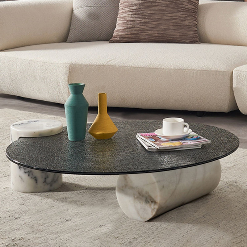 1 table basse moderne simple en verre/marbre, table de cocktail ronde