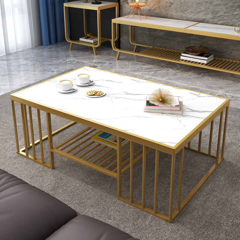 Modern Slate Coffee Table with Metal Legs Cocktail Table for Living Room