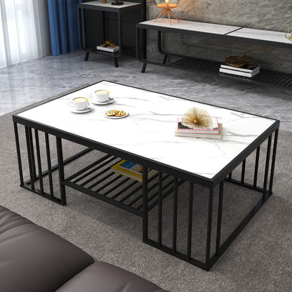Modern Slate Coffee Table with Metal Legs Cocktail Table for Living Room