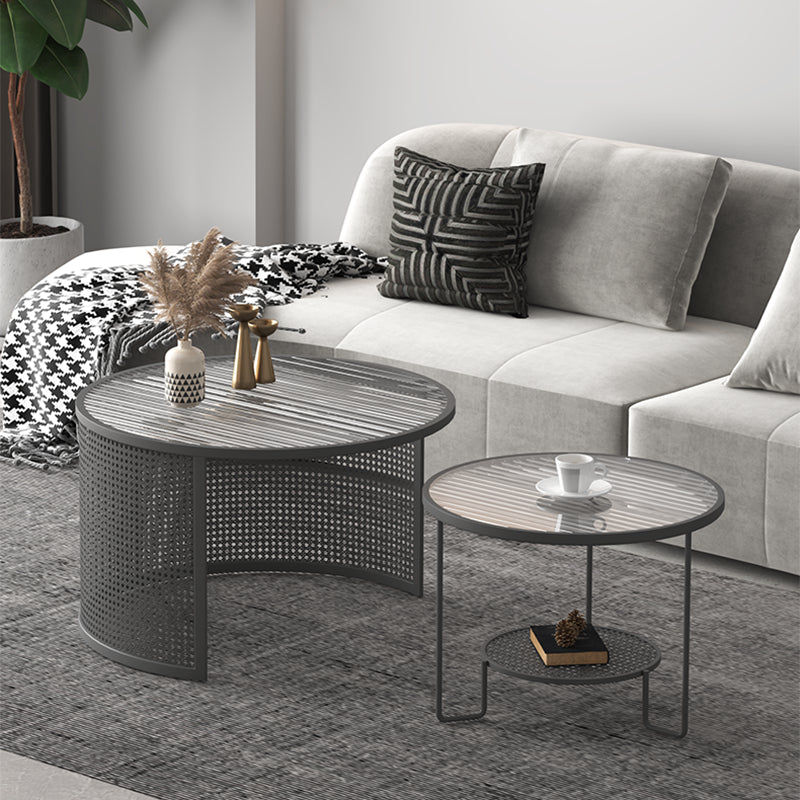 Modernismo Tavolo da cocktail in vetro e caffè in acciaio - 17,7 "/19.7" H