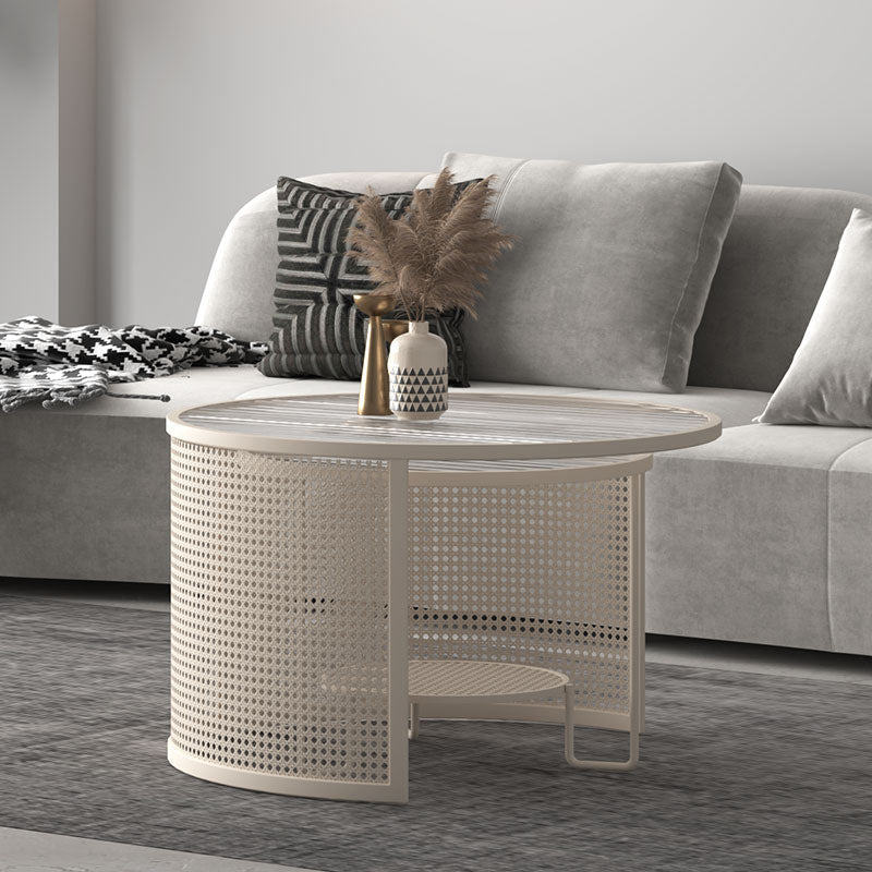 Modernismo Tavolo da cocktail in vetro e caffè in acciaio - 17,7 "/19.7" H