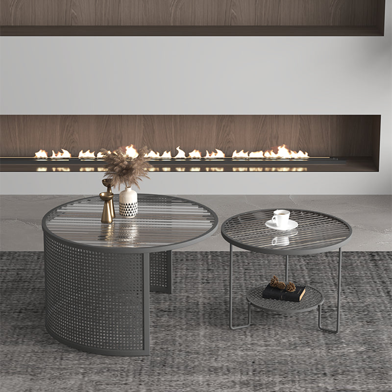 Modernismo Tavolo da cocktail in vetro e caffè in acciaio - 17,7 "/19.7" H