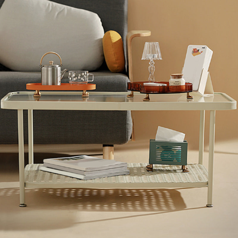 Four Legs Glass Coffee Table Shelf Included Geometric Single Cocktail Table Clearhalo 'Coffee & Accent Tables' 'Coffee Tables' 'coffee_tables' 'furn' 'furn_coffee_tables' 'Furniture' 'Living Room Furniture' 5288945