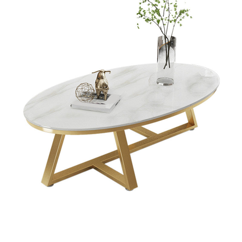 Modern Style Solid Slate Top White Gold/white/black Gold/grey Oval Coffee Table Clearhalo 'Coffee & Accent Tables' 'Coffee Tables' 'coffee_tables' 'furn' 'furn_coffee_tables' 'Furniture' 'Living Room Furniture' 5288997