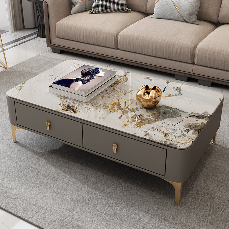 Modern Coffee Table Retangular Slate Cocktail Table with Drawers Gray Pandora Gold Clearhalo 'Coffee & Accent Tables' 'Coffee Tables' 'coffee_tables' 'furn' 'furn_coffee_tables' 'Furniture' 'Living Room Furniture' 5289011