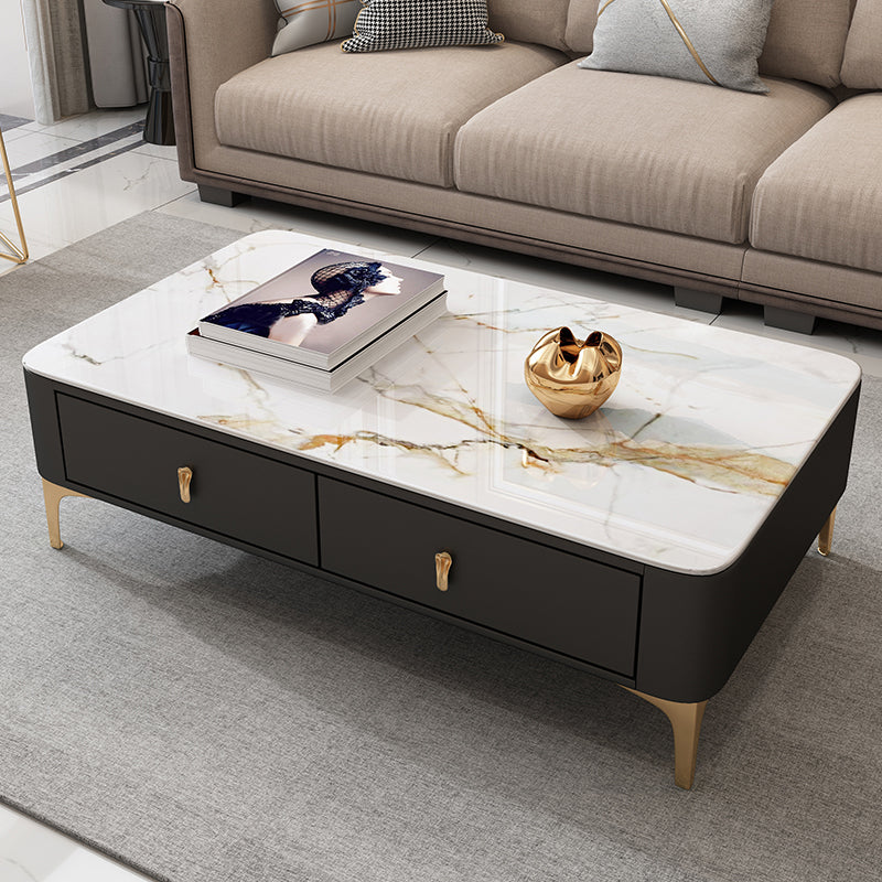 Modern Coffee Table Retangular Slate Cocktail Table with Drawers Black Beige Clearhalo 'Coffee & Accent Tables' 'Coffee Tables' 'coffee_tables' 'furn' 'furn_coffee_tables' 'Furniture' 'Living Room Furniture' 5289013