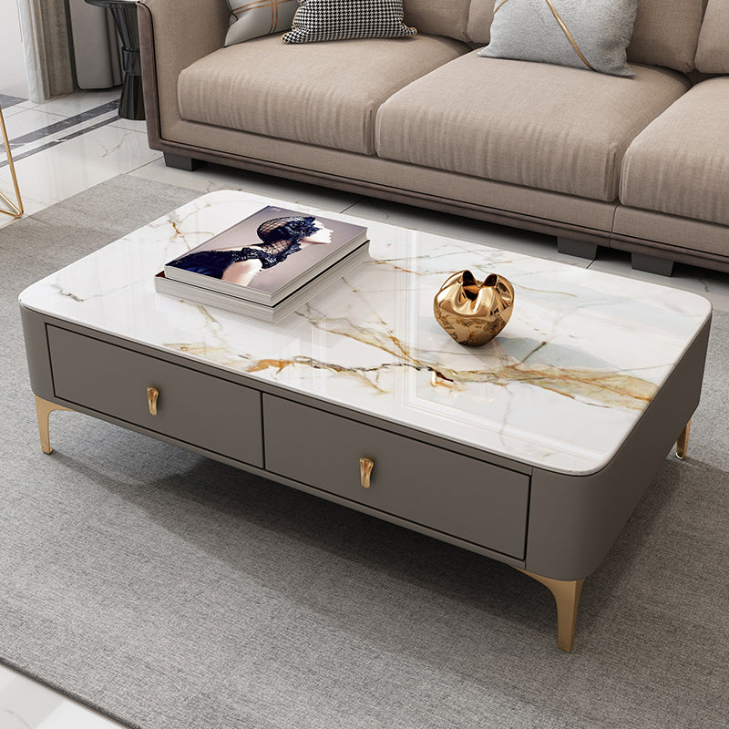 Modern Coffee Table Retangular Slate Cocktail Table with Drawers Gray Beige Clearhalo 'Coffee & Accent Tables' 'Coffee Tables' 'coffee_tables' 'furn' 'furn_coffee_tables' 'Furniture' 'Living Room Furniture' 5289014