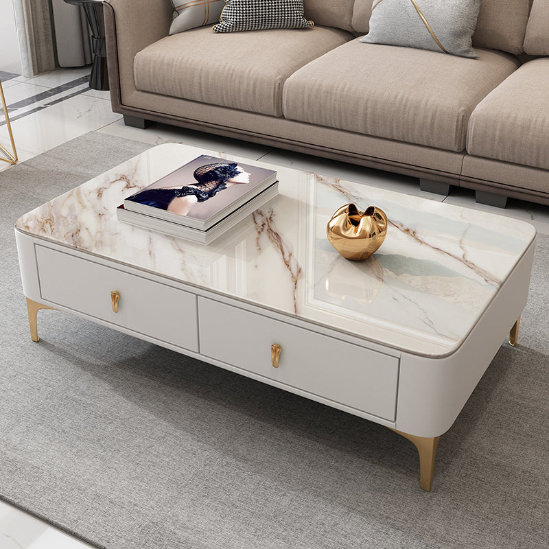 Modern Coffee Table Retangular Slate Cocktail Table with Drawers White White Clearhalo 'Coffee & Accent Tables' 'Coffee Tables' 'coffee_tables' 'furn' 'furn_coffee_tables' 'Furniture' 'Living Room Furniture' 5289017