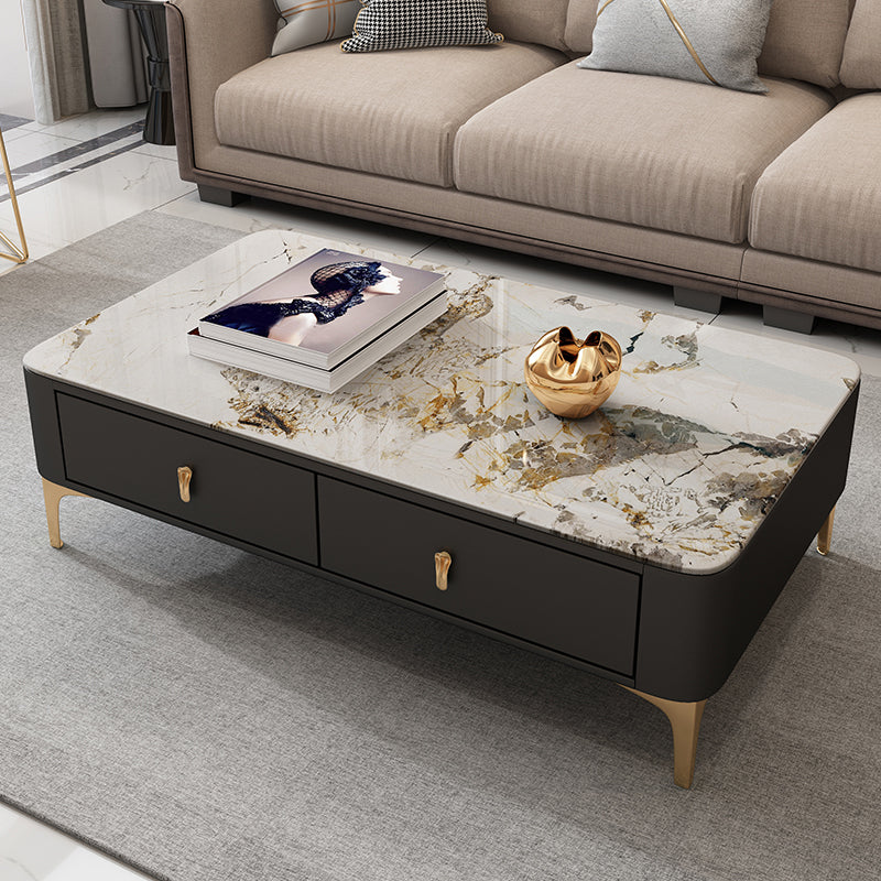Modern Coffee Table Retangular Slate Cocktail Table with Drawers Black Pandora Gold Clearhalo 'Coffee & Accent Tables' 'Coffee Tables' 'coffee_tables' 'furn' 'furn_coffee_tables' 'Furniture' 'Living Room Furniture' 5289018