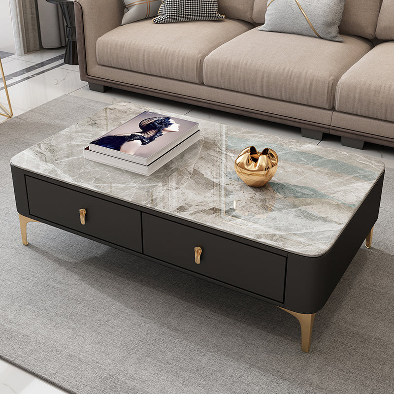 Modern Coffee Table Retangular Slate Cocktail Table with Drawers Black Gray Clearhalo 'Coffee & Accent Tables' 'Coffee Tables' 'coffee_tables' 'furn' 'furn_coffee_tables' 'Furniture' 'Living Room Furniture' 5289019