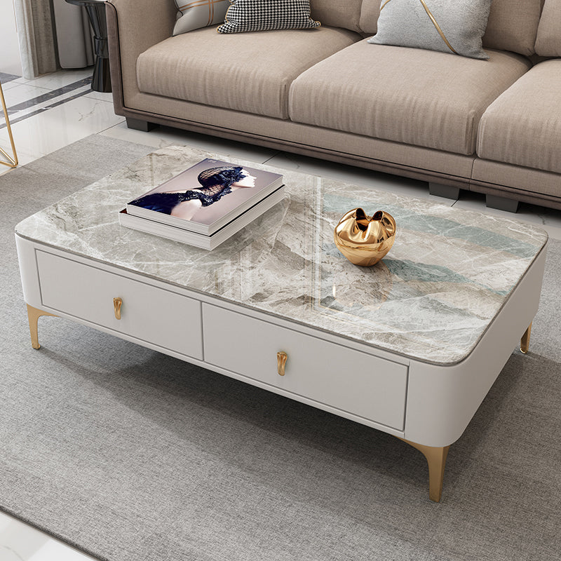 Modern Coffee Table Retangular Slate Cocktail Table with Drawers White Gray Clearhalo 'Coffee & Accent Tables' 'Coffee Tables' 'coffee_tables' 'furn' 'furn_coffee_tables' 'Furniture' 'Living Room Furniture' 5289021