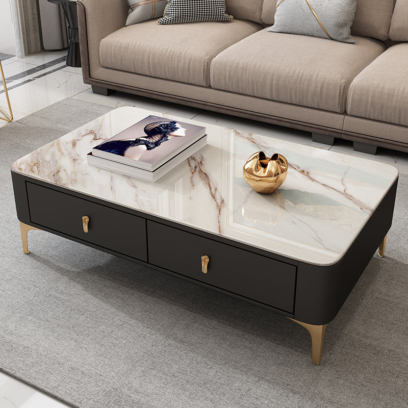 Modern Coffee Table Retangular Slate Cocktail Table with Drawers Black White Clearhalo 'Coffee & Accent Tables' 'Coffee Tables' 'coffee_tables' 'furn' 'furn_coffee_tables' 'Furniture' 'Living Room Furniture' 5289023