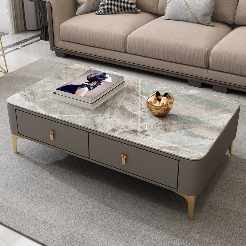 Modern Coffee Table Retangular Slate Cocktail Table with Drawers Gray Gray Clearhalo 'Coffee & Accent Tables' 'Coffee Tables' 'coffee_tables' 'furn' 'furn_coffee_tables' 'Furniture' 'Living Room Furniture' 5289025