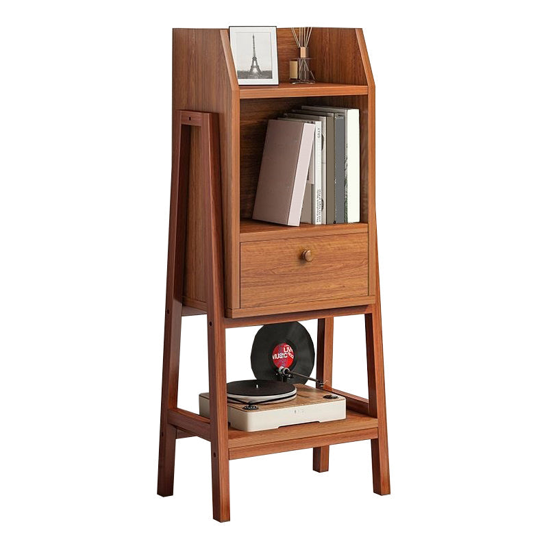 Vertical Bookcase Scandinavian Engineered Wood Shelf Bookcase 15"L x 11"W x 44.1"H Walnut 1 Clearhalo 'Bookcases' 'furn' 'furn_bookcases' 'Furniture' 'Office Furniture' 5289882