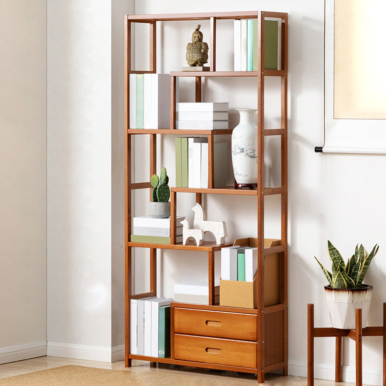 Etagere Bookcase Bamboo Brown Shelf Bookcase for Home Office