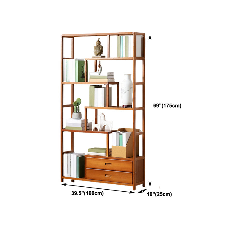 Etagere Bookcase Bamboo Brown Shelf Bookcase for Home Office