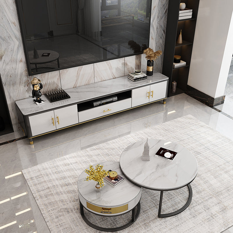 Glam Style TV Stand Stone Open Storage TV Console with Cabinet