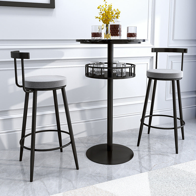 1/2/3 Pieces Industrial Iron Bar Table Set Round Bistro Set with Faux Marble Top 3 Pieces: Black Table, 2 Chairs Clearhalo 'Bar Furniture' 'furn' 'furn_home_bar_bar_sets' 'Furniture' 'Home Bars & Bar Sets' 'home_bar_bar_sets' 'Kitchen & Dining Furniture' 5291485