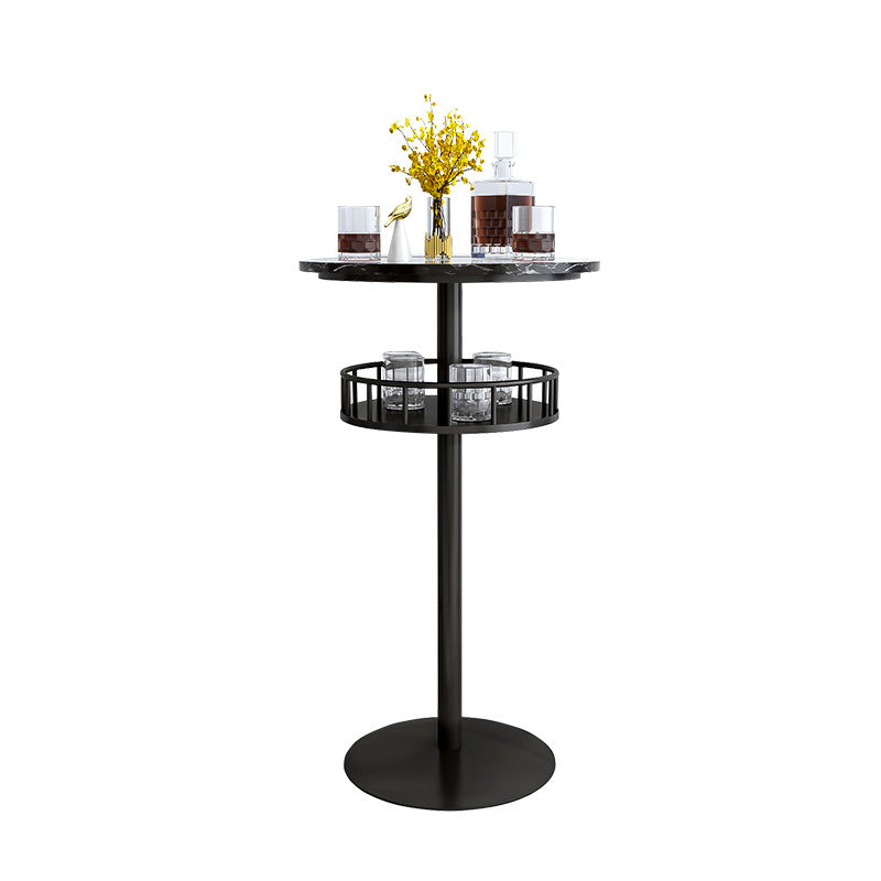 1/2/3 Pieces Industrial Iron Bar Table Set Round Bistro Set with Faux Marble Top Black 22"L x 22"W Clearhalo 'Bar Furniture' 'furn' 'furn_home_bar_bar_sets' 'Furniture' 'Home Bars & Bar Sets' 'home_bar_bar_sets' 'Kitchen & Dining Furniture' 5291492
