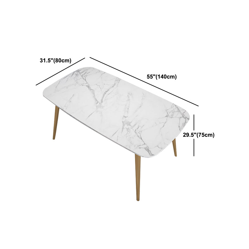 Set dinette Glam Iron Set tavolo da pranzo con piano in pietra sinterizzata bianca rettangolare da 1/4/5 pezzi