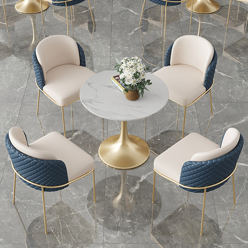 Glam Round Sintered Stone Dining Table Set 1/2/3/4/5 Pieces Dining Set for Home Use 5 Pieces: Table, 4 Blue Chairs Clearhalo 'Dining Room Sets' 'Dining Tables & Seating' 'dining_room_set' 'furn' 'furn_dining_room_set' 'Furniture' 'Kitchen & Dining Furniture' 5291635