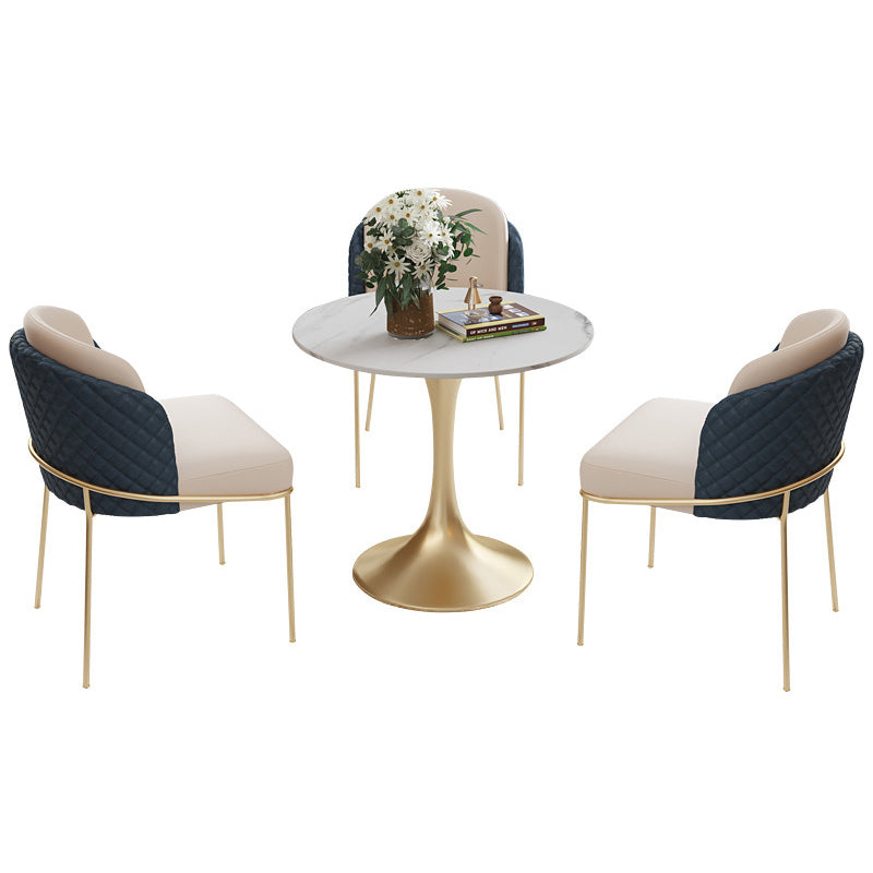 Glam Round Sintered Stone Dining Table Set 1/2/3/4/5 Pieces Dining Set for Home Use 4 Pieces: Table, 3 Blue Chairs Clearhalo 'Dining Room Sets' 'Dining Tables & Seating' 'dining_room_set' 'furn' 'furn_dining_room_set' 'Furniture' 'Kitchen & Dining Furniture' 5291637