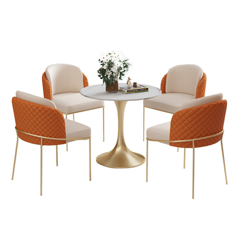 Glam Round Sintered Stone Dining Table Set 1/2/3/4/5 Pieces Dining Set for Home Use 5 Pieces: Table, 4 Orange Chairs Clearhalo 'Dining Room Sets' 'Dining Tables & Seating' 'dining_room_set' 'furn' 'furn_dining_room_set' 'Furniture' 'Kitchen & Dining Furniture' 5291639