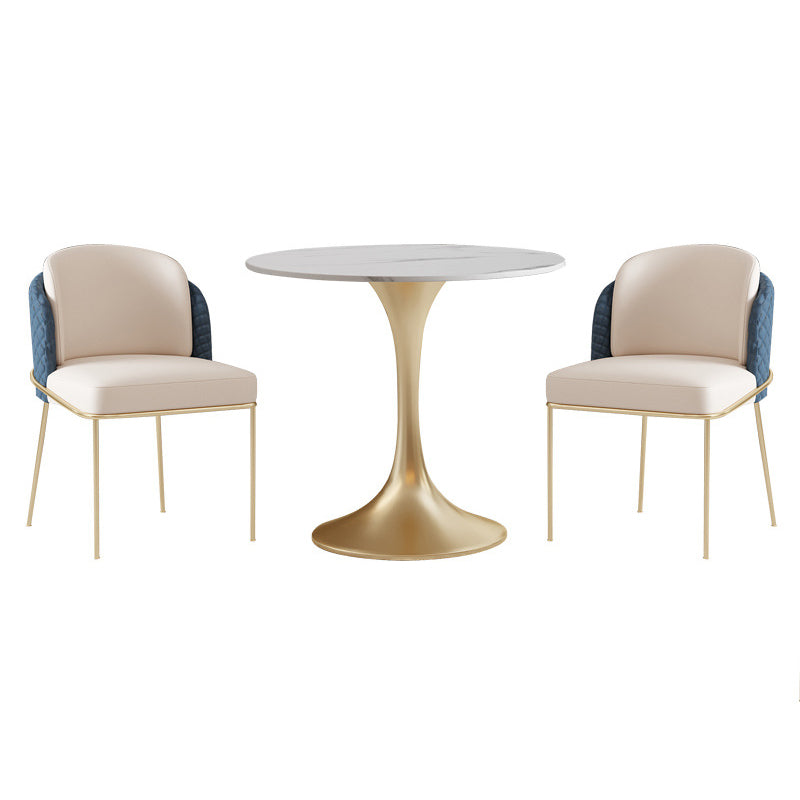Glam Round Sintered Stone Dining Table Set 1/2/3/4/5 Pieces Dining Set for Home Use 3 Pieces: Table, 2 Blue Chairs Clearhalo 'Dining Room Sets' 'Dining Tables & Seating' 'dining_room_set' 'furn' 'furn_dining_room_set' 'Furniture' 'Kitchen & Dining Furniture' 5291641