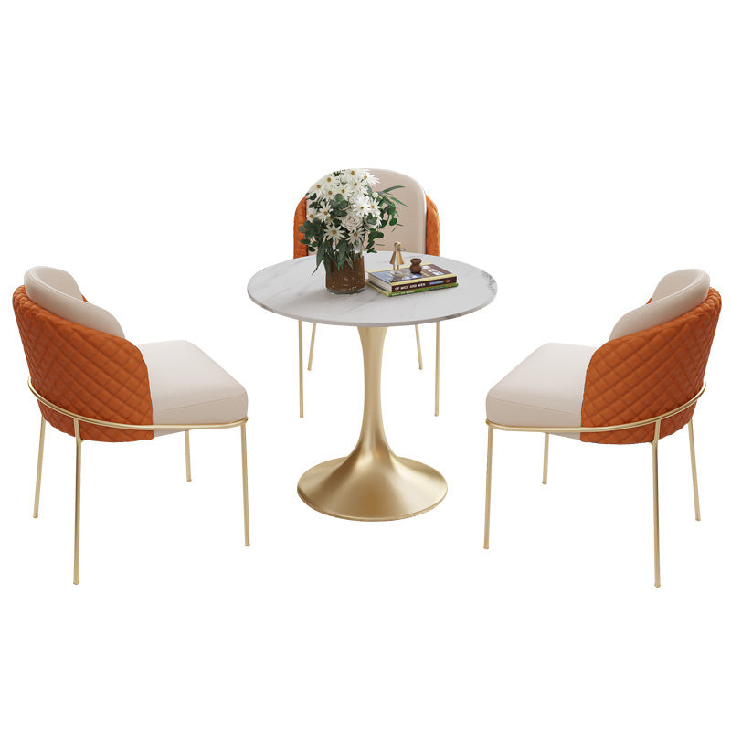 Glam Round Sintered Stone Dining Table Set 1/2/3/4/5 Pieces Dining Set for Home Use 4 Pieces: Table, 3 Orange Chairs Clearhalo 'Dining Room Sets' 'Dining Tables & Seating' 'dining_room_set' 'furn' 'furn_dining_room_set' 'Furniture' 'Kitchen & Dining Furniture' 5291643