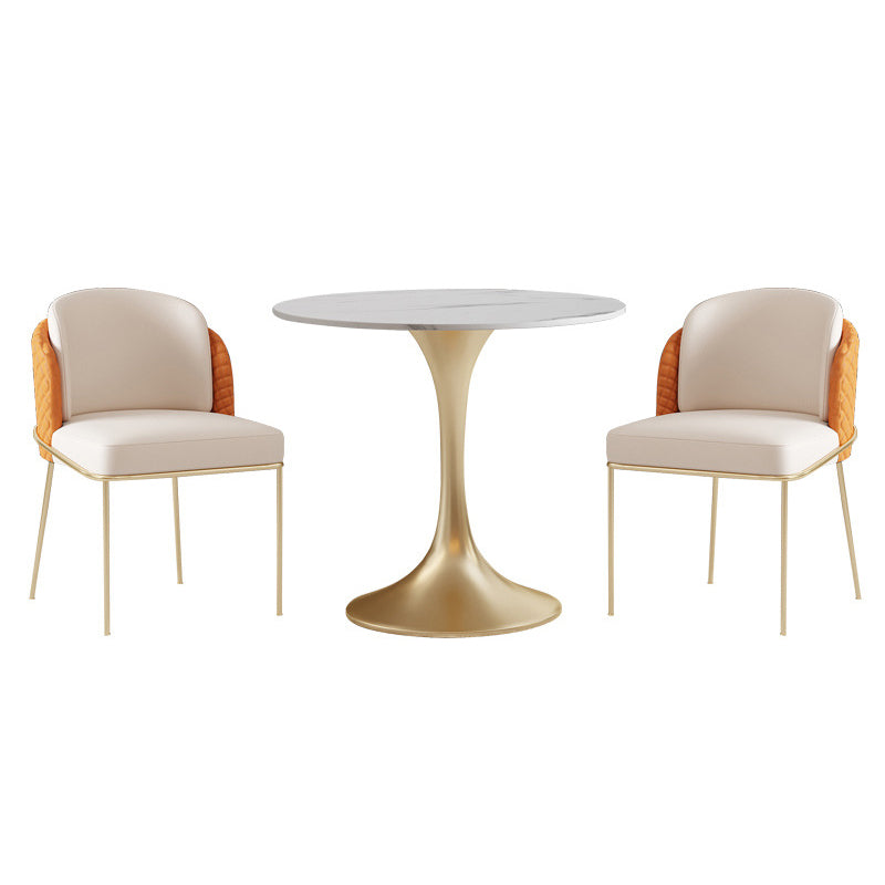 Glam Round Sintered Stone Dining Table Set 1/2/3/4/5 Pieces Dining Set for Home Use 3 Pieces: Table, 2 Orange Chairs Clearhalo 'Dining Room Sets' 'Dining Tables & Seating' 'dining_room_set' 'furn' 'furn_dining_room_set' 'Furniture' 'Kitchen & Dining Furniture' 5291645