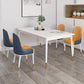 Modern White Iron Dinette Set 1/2/5/7 Pieces Rectangle Sintered Stone Top Dining Table Set 5 Pieces: Table, 4 Orange Chairs Clearhalo 'Dining Room Sets' 'Dining Tables & Seating' 'dining_room_set' 'furn' 'furn_dining_room_set' 'Furniture' 'Kitchen & Dining Furniture' 5291654
