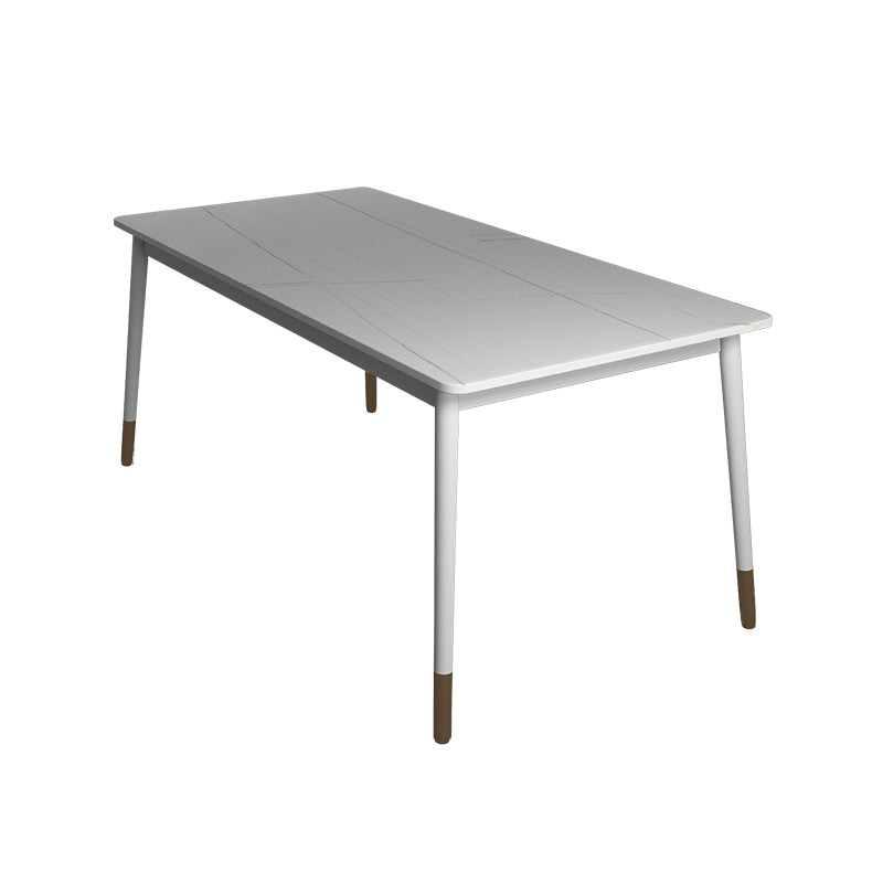 Modern White Iron Dinette Set 1/2/5/7 Pieces Rectangle Sintered Stone Top Dining Table Set Matte White 71"L x 35"W Clearhalo 'Dining Room Sets' 'Dining Tables & Seating' 'dining_room_set' 'furn' 'furn_dining_room_set' 'Furniture' 'Kitchen & Dining Furniture' 5291655