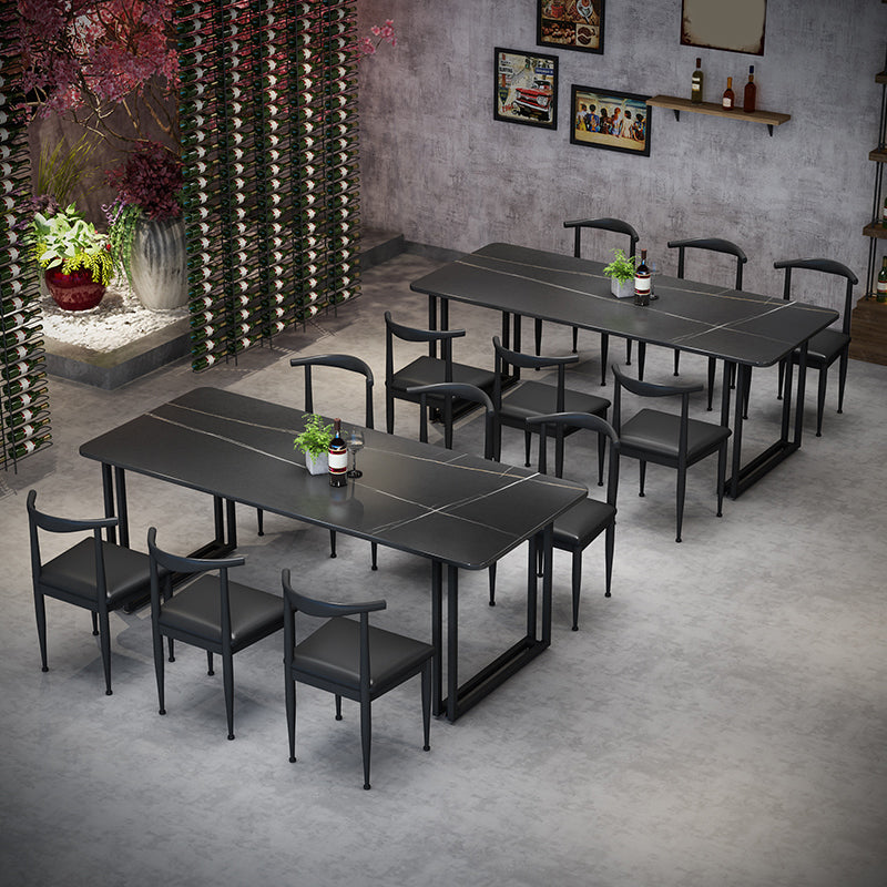 Modern 1/3/7 Pieces Dining Set Rectangle Stone Dining Table for Cafe 7 Pieces: Black Table, 6 Chairs Clearhalo 'Dining Room Sets' 'Dining Tables & Seating' 'dining_room_set' 'furn' 'furn_dining_room_set' 'Furniture' 'Kitchen & Dining Furniture' 5291703