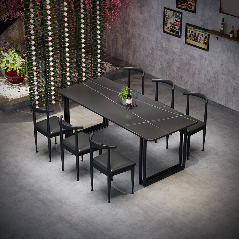 Modern 1/3/7 Pieces Dining Set Rectangle Stone Dining Table for Cafe 7 Pieces: Black Table, 6 Grey Chairs Clearhalo 'Dining Room Sets' 'Dining Tables & Seating' 'dining_room_set' 'furn' 'furn_dining_room_set' 'Furniture' 'Kitchen & Dining Furniture' 5291705