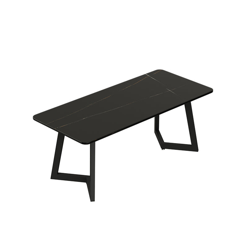 Modern 1/3/7 Pieces Dining Set Rectangle Stone Dining Table for Cafe Black 63"L x 28"W Clearhalo 'Dining Room Sets' 'Dining Tables & Seating' 'dining_room_set' 'furn' 'furn_dining_room_set' 'Furniture' 'Kitchen & Dining Furniture' 5291706